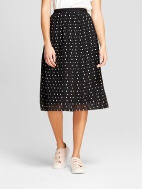 a new day Black Polka Dot Pleated Midi Skirt